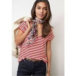 Cabi Red Striped Short Sleeve V-Neck Tee  Medium #5798